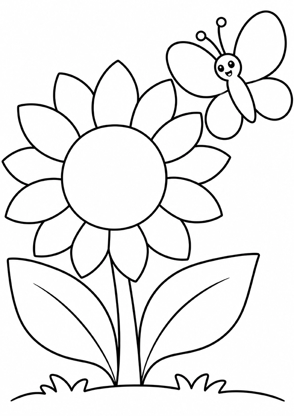 Sunflower And Butterfly coloring page