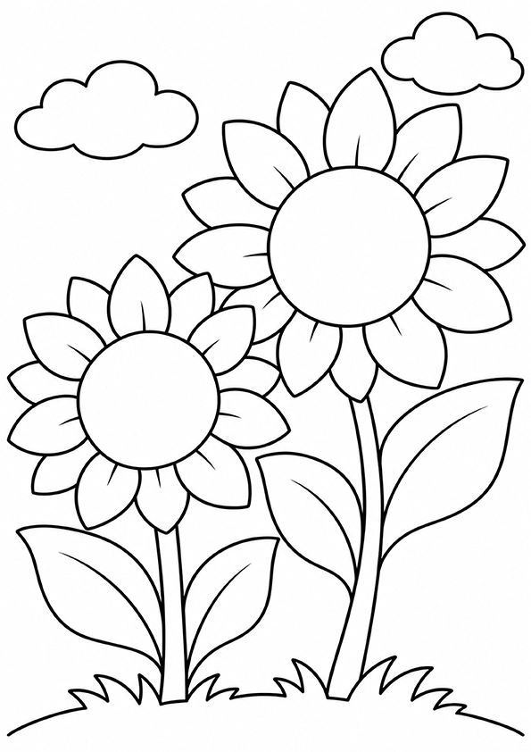 Sunflowers And Clouds coloring page