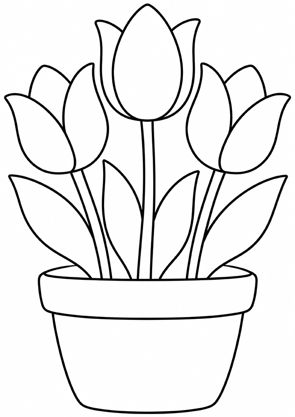 Tulips In A Flower Pot coloring page
