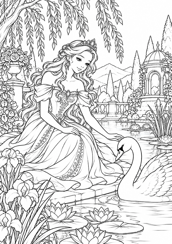 Princess And Swan coloring page