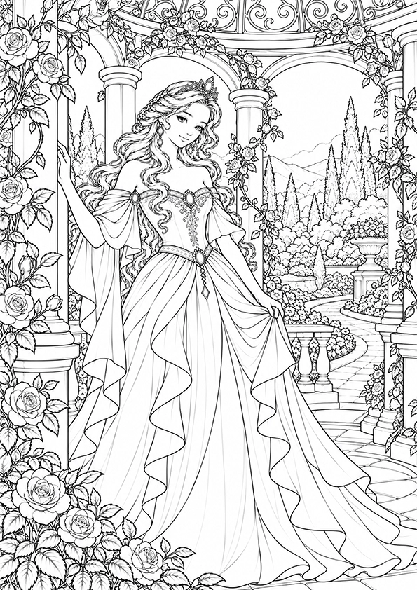 Princess At A Garden Gazebo coloring page