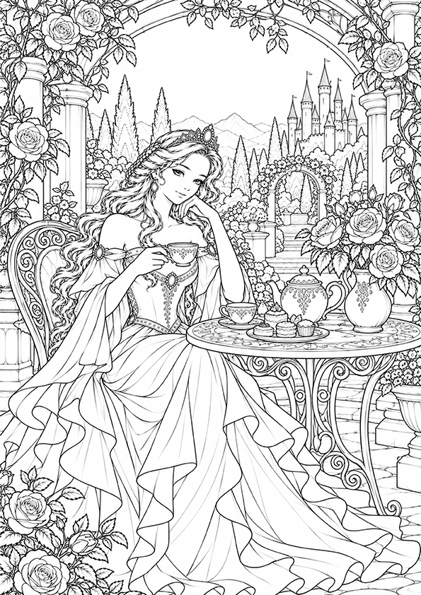 Princess At The Royal Tea Table coloring page