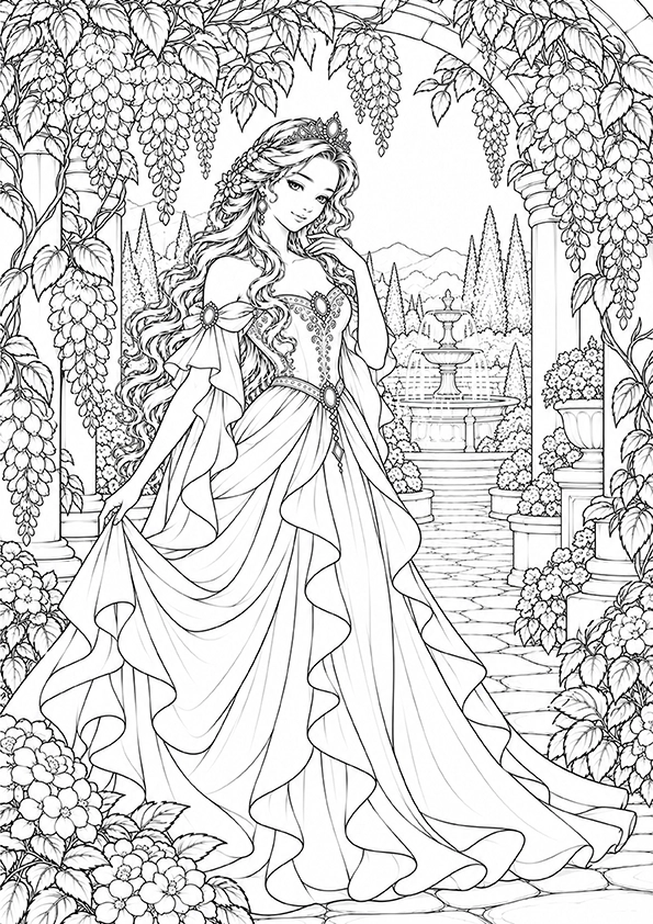 Princess Beneath A Wisteria Arch coloring page