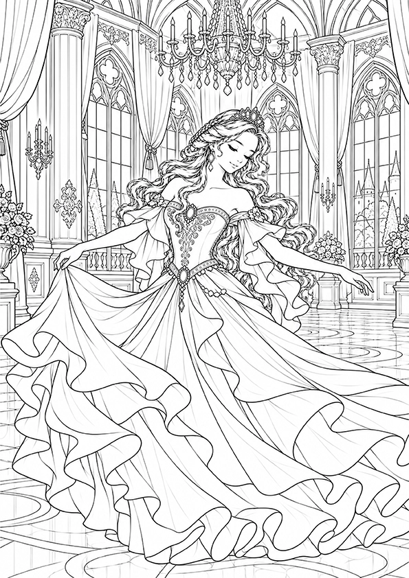 Princess Dancing In The Ballroom coloring page