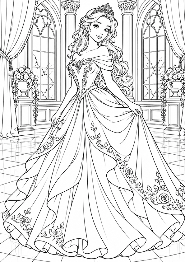 Princess In A Ball Gown coloring page