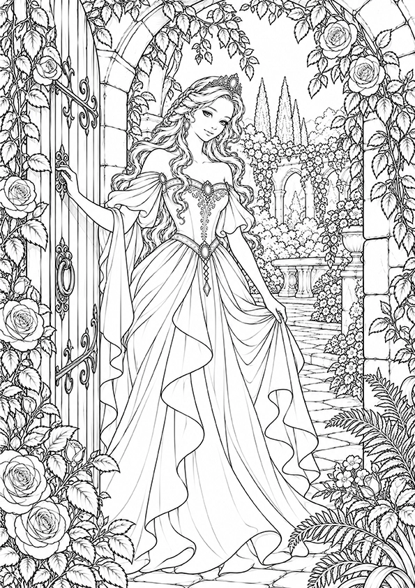 Princess In A Secret Garden coloring page