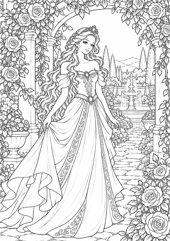 Princess In The Royal Garden coloring page