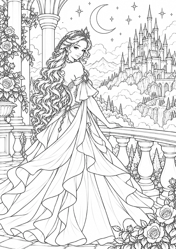 Princess With A Castle In The Clouds coloring page