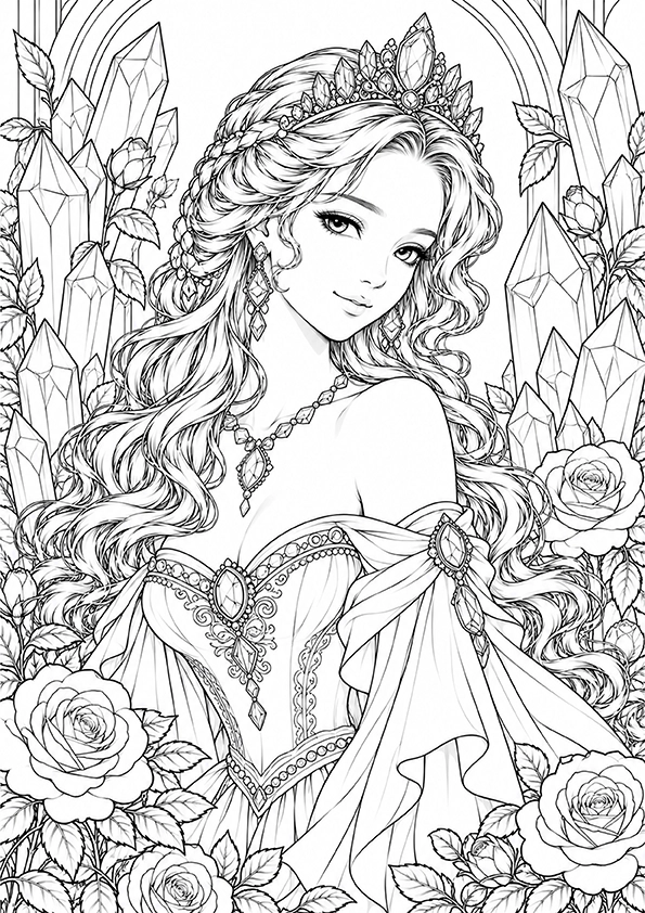 Princess With A Crystal Tiara coloring page