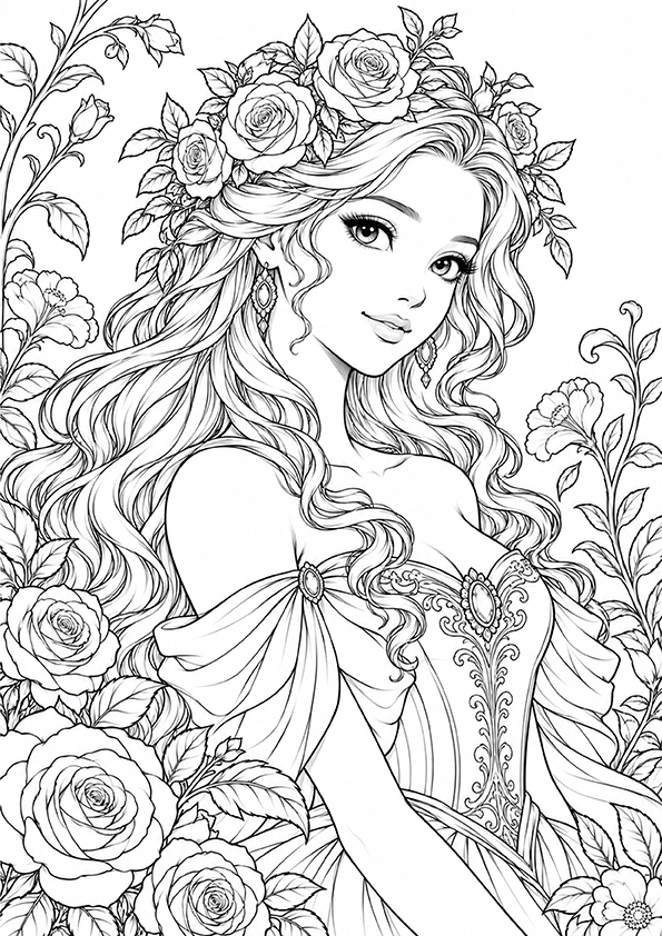 Princess With A Flower Crown coloring page