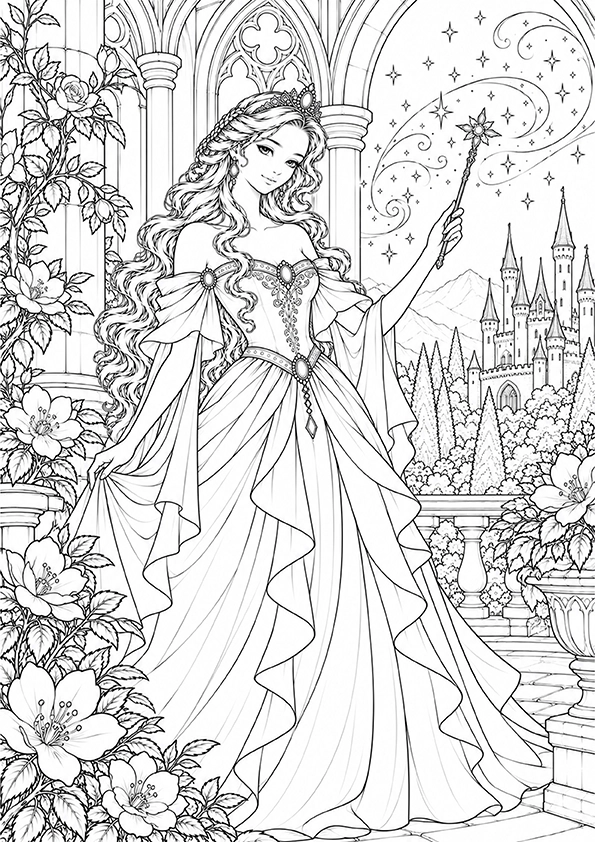 Princess With A Magic Wand coloring page