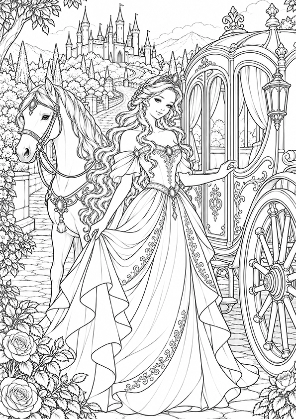 Princess With A Royal Carriage coloring page