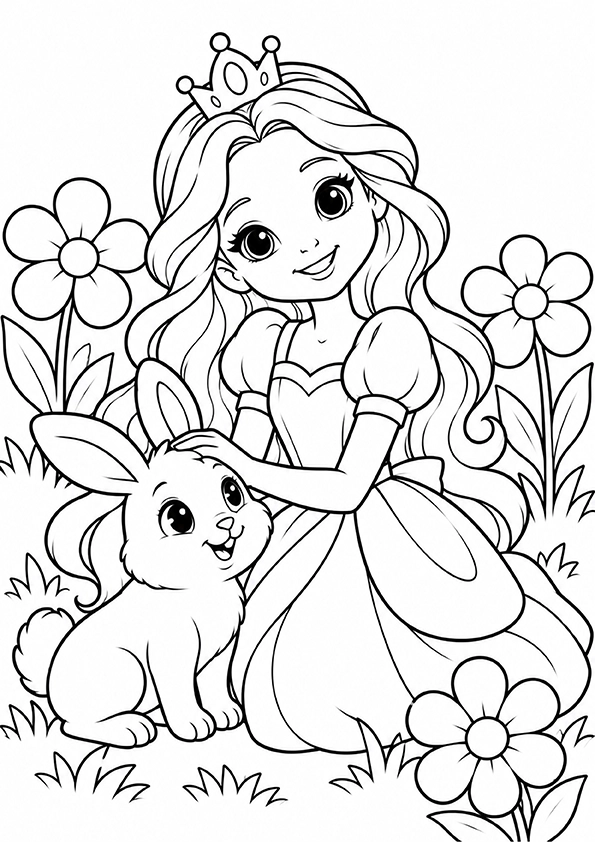 Princess And A Friendly Bunny coloring page