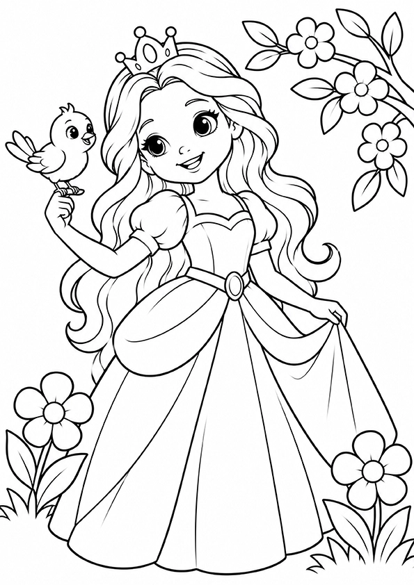 Princess And A Little Bird coloring page