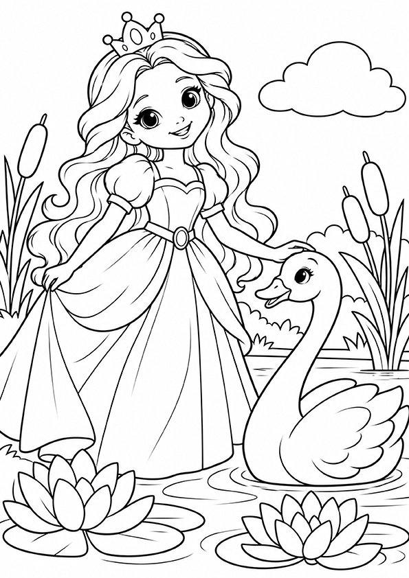 Princess And A Swan coloring page