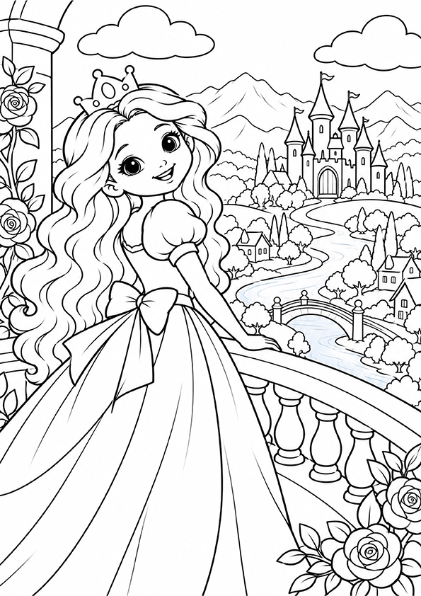 Princess And Her Fairy Tale Kingdom coloring page
