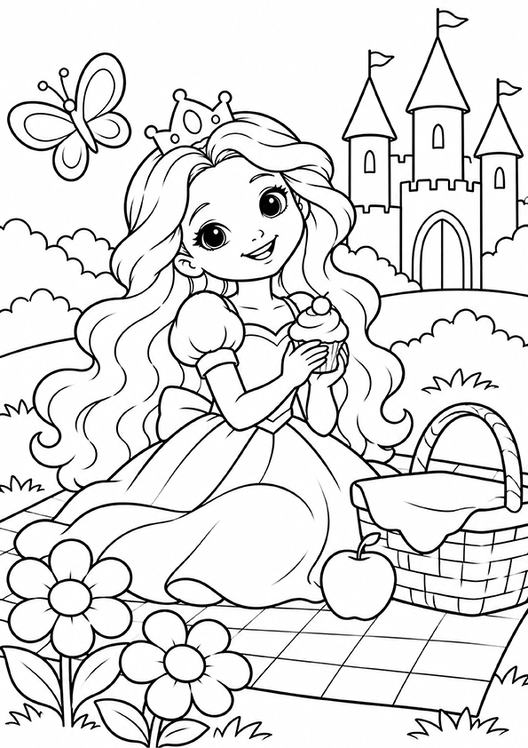Princess At A Picnic coloring page