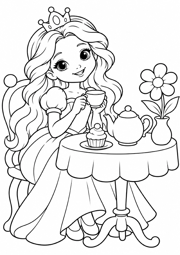 Princess At A Royal Tea Party coloring page
