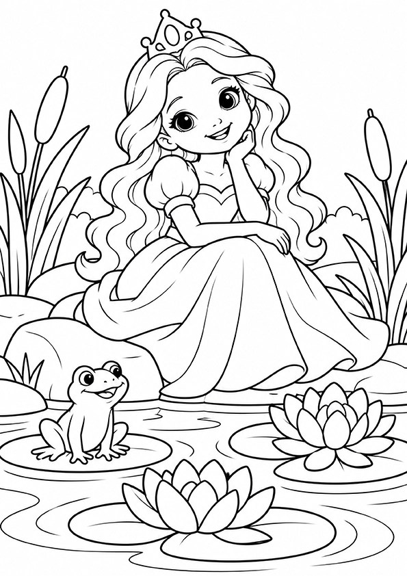 Princess By A Lily Pond coloring page