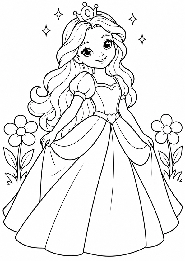 Princess In A Beautiful Dress coloring page