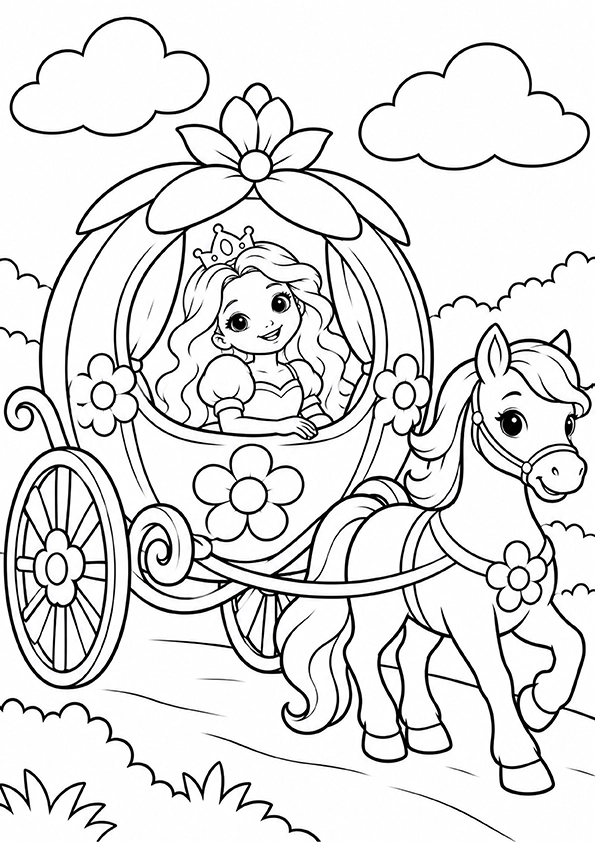 Princess In A Flower Carriage coloring page