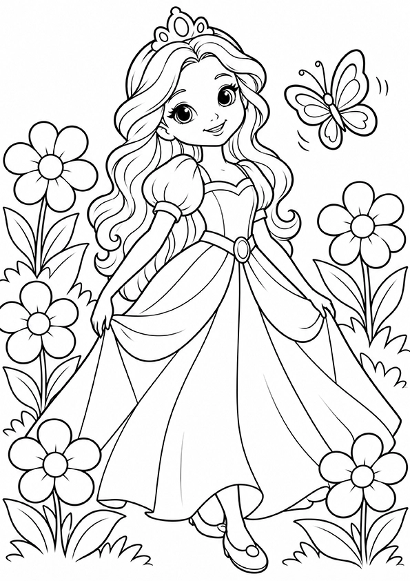 Princess In A Flower Garden coloring page