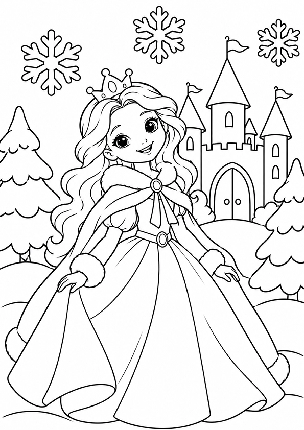 Princess In A Winter Castle coloring page