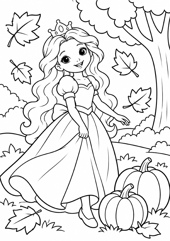 Princess In An Autumn Garden coloring page