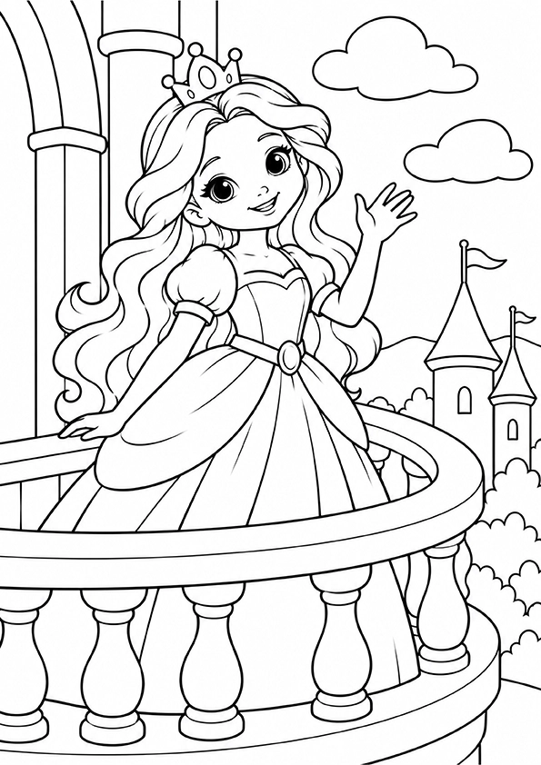 Princess On A Castle Balcony coloring page