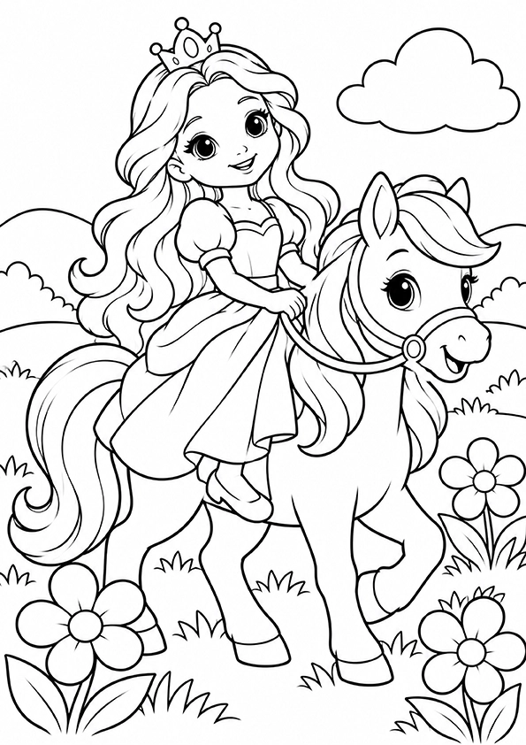 Princess Riding A Pony coloring page