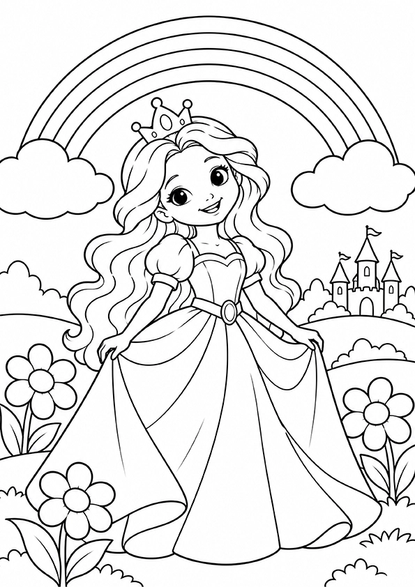 Princess Under A Rainbow coloring page