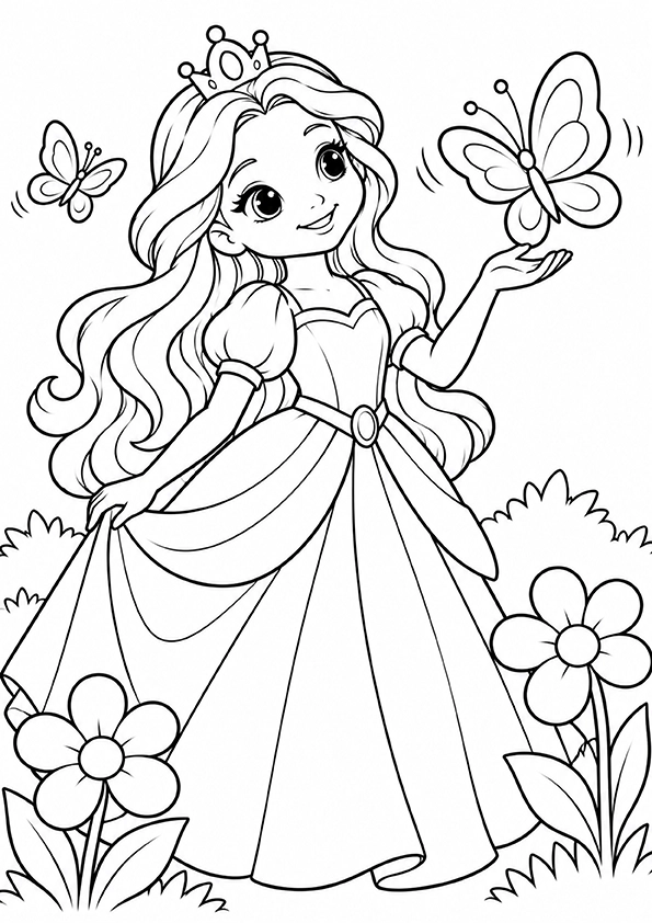 Princess With A Butterfly coloring page
