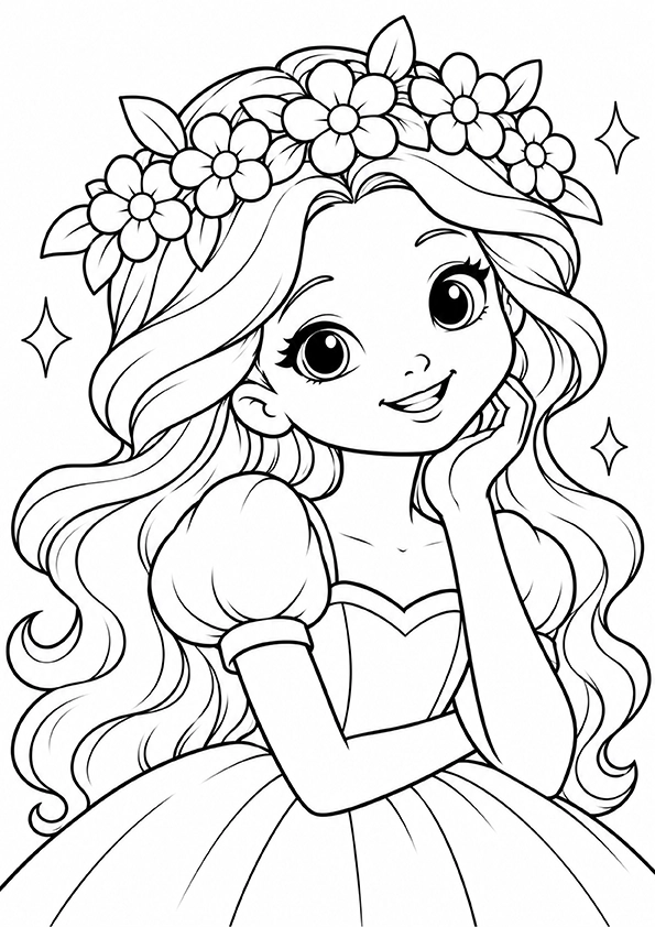 Princess With A Flower Crown coloring page