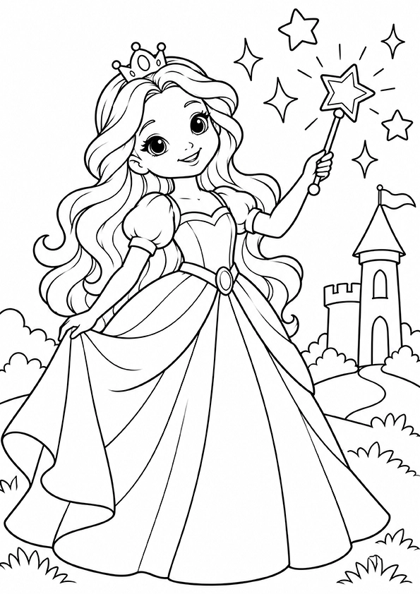Princess With A Magic Wand coloring page