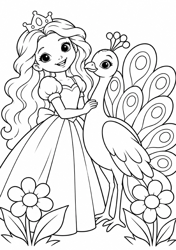 Princess With A Peacock coloring page