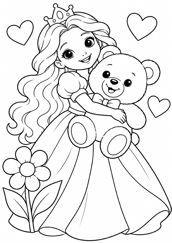 Princess With A Teddy Bear coloring page