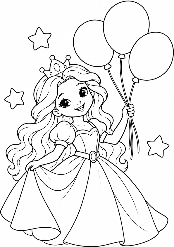 Princess With Balloons coloring page