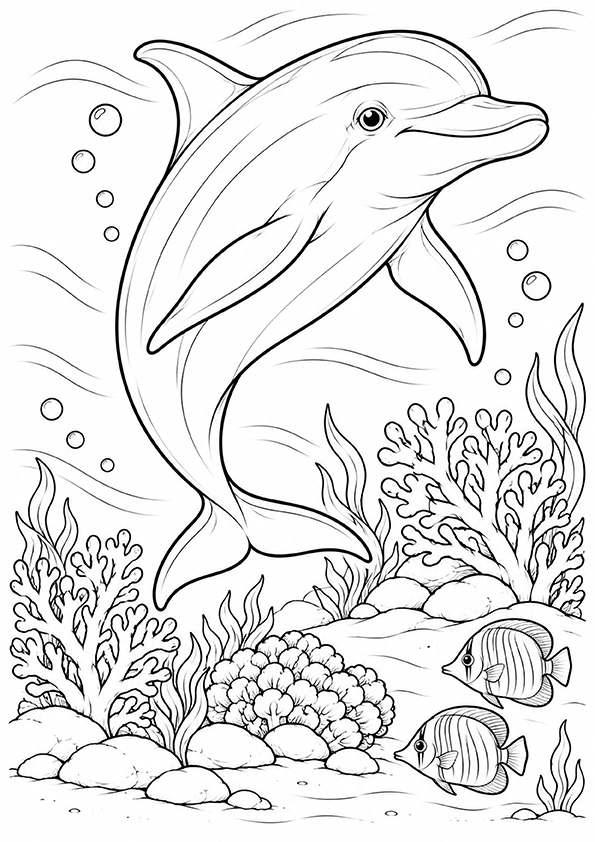 Dolphin In The Tropical Lagoon coloring page