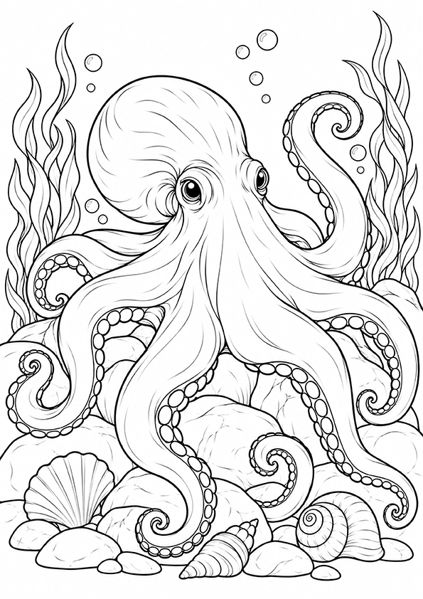 Octopus Among The Sea Rocks coloring page