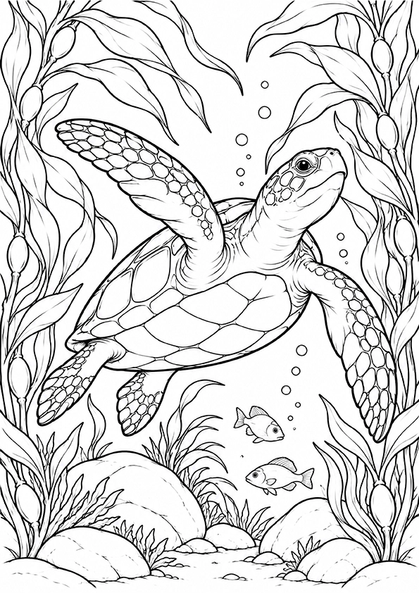 Sea Turtle Through The Kelp coloring page