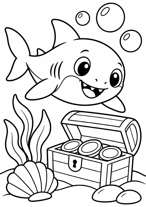 Baby Shark And The Treasure Chest coloring page