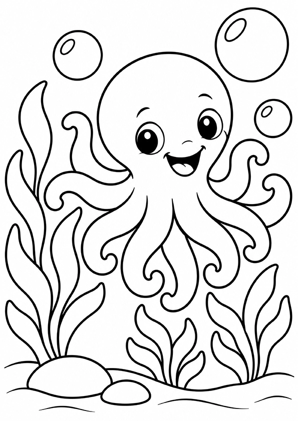 Octopus In The Seaweed Garden coloring page