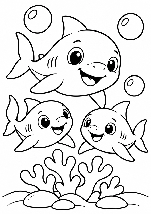 Three Little Sharks coloring page