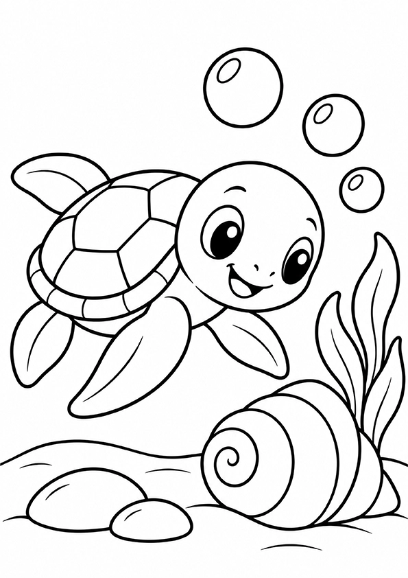 Turtle And The Big Seashell coloring page