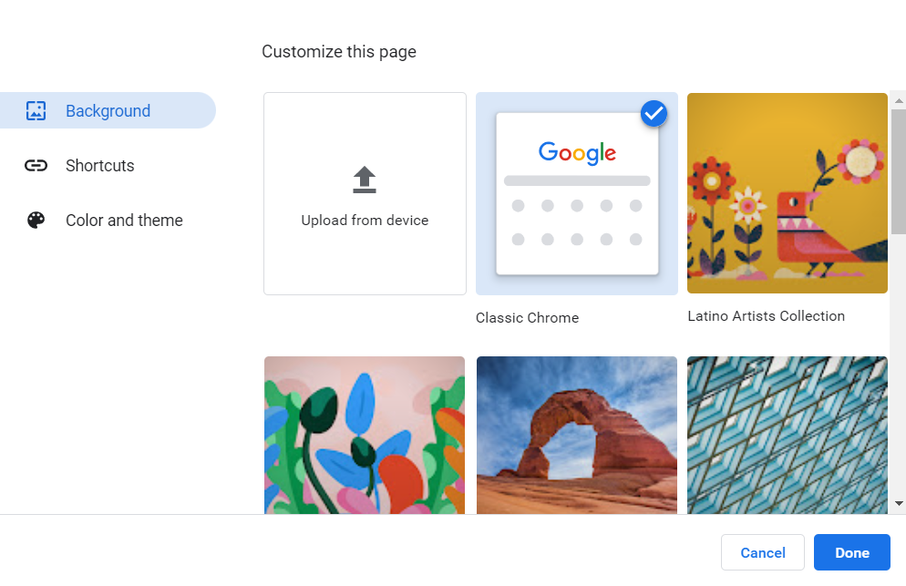 How to change Google background