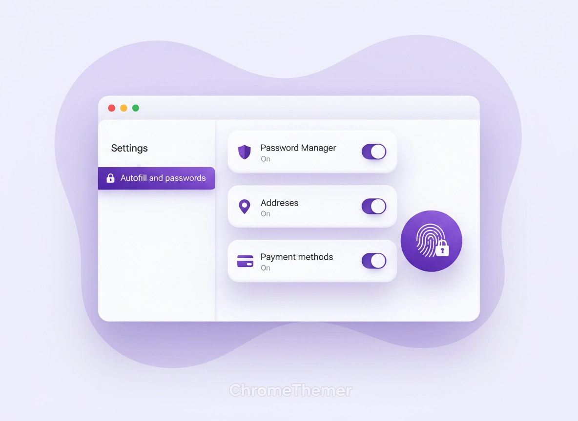 Chrome Autofill security settings with password, address, and payment protection