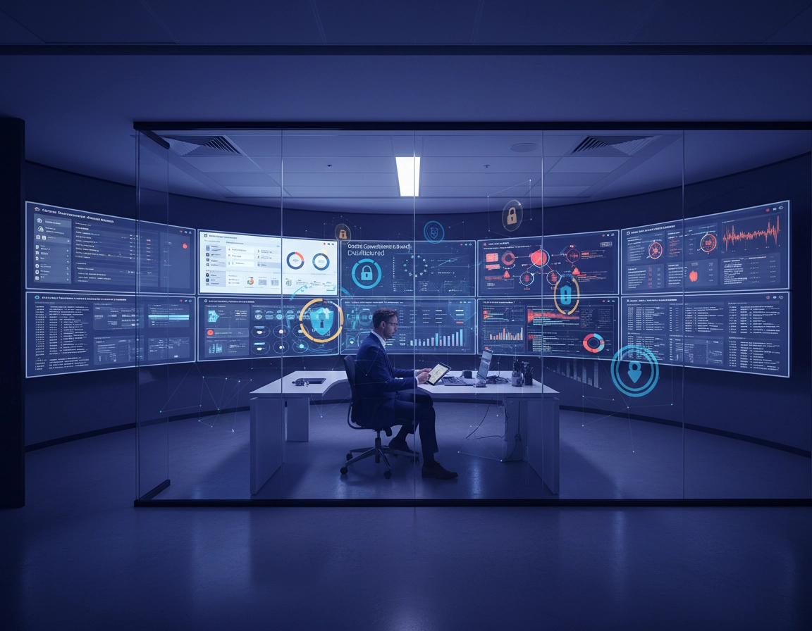 Illustration of a Chrome Enterprise admin environment with managed browser reporting, privacy controls, extension governance, audit evidence, and GDPR compliance dashboards.