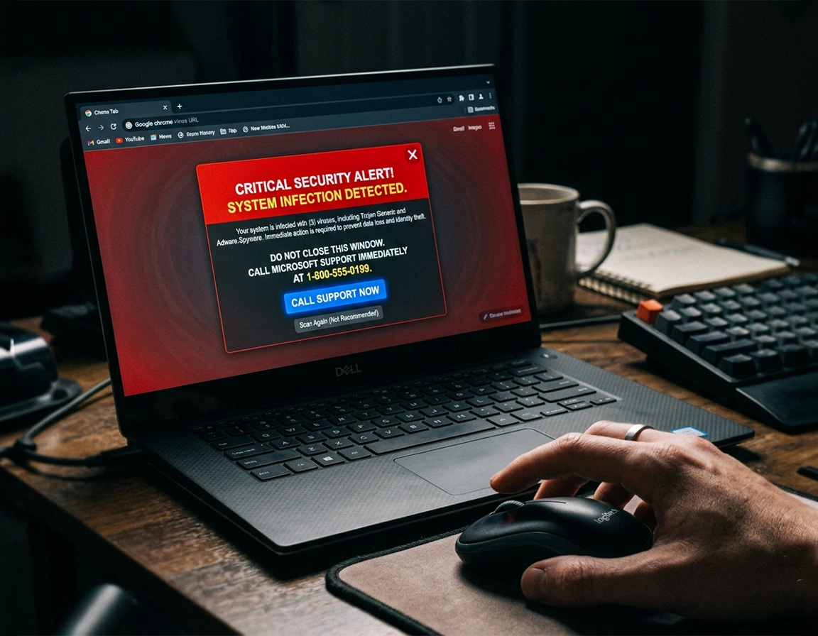 Chrome fake virus alert popup scam removal guide
