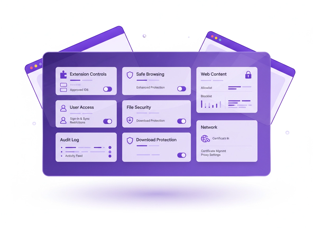 Chrome IT Admin Security Settings: Enterprise policy hardening (extensions, Safe Browsing, URL filtering)
