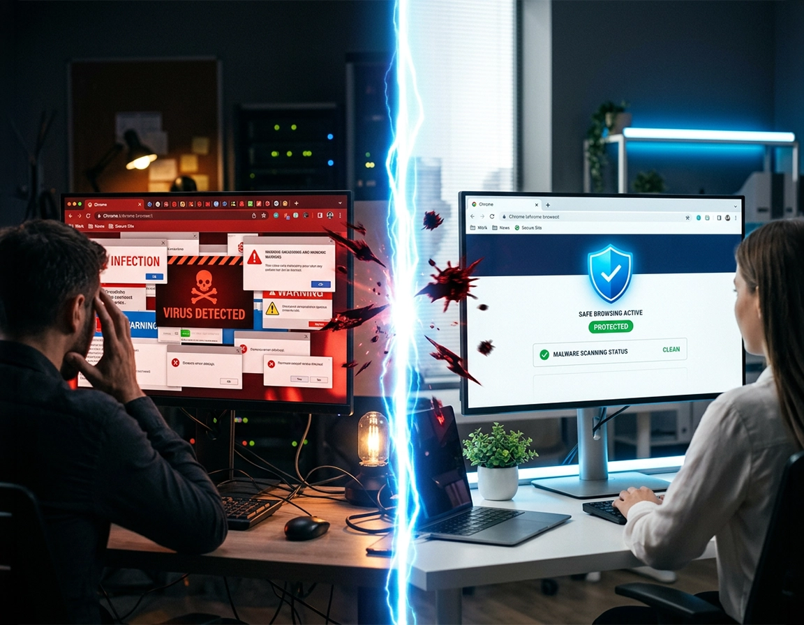 Chrome malware protection software blocking threats in real time